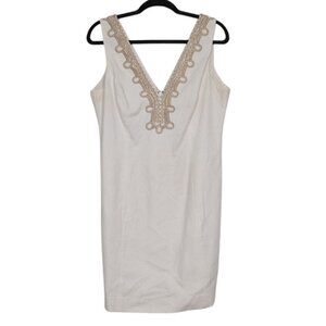 Lilly Pulitzer Bentley Shift Dress Womens Size 14 White Gold Resort Wear Cotton
